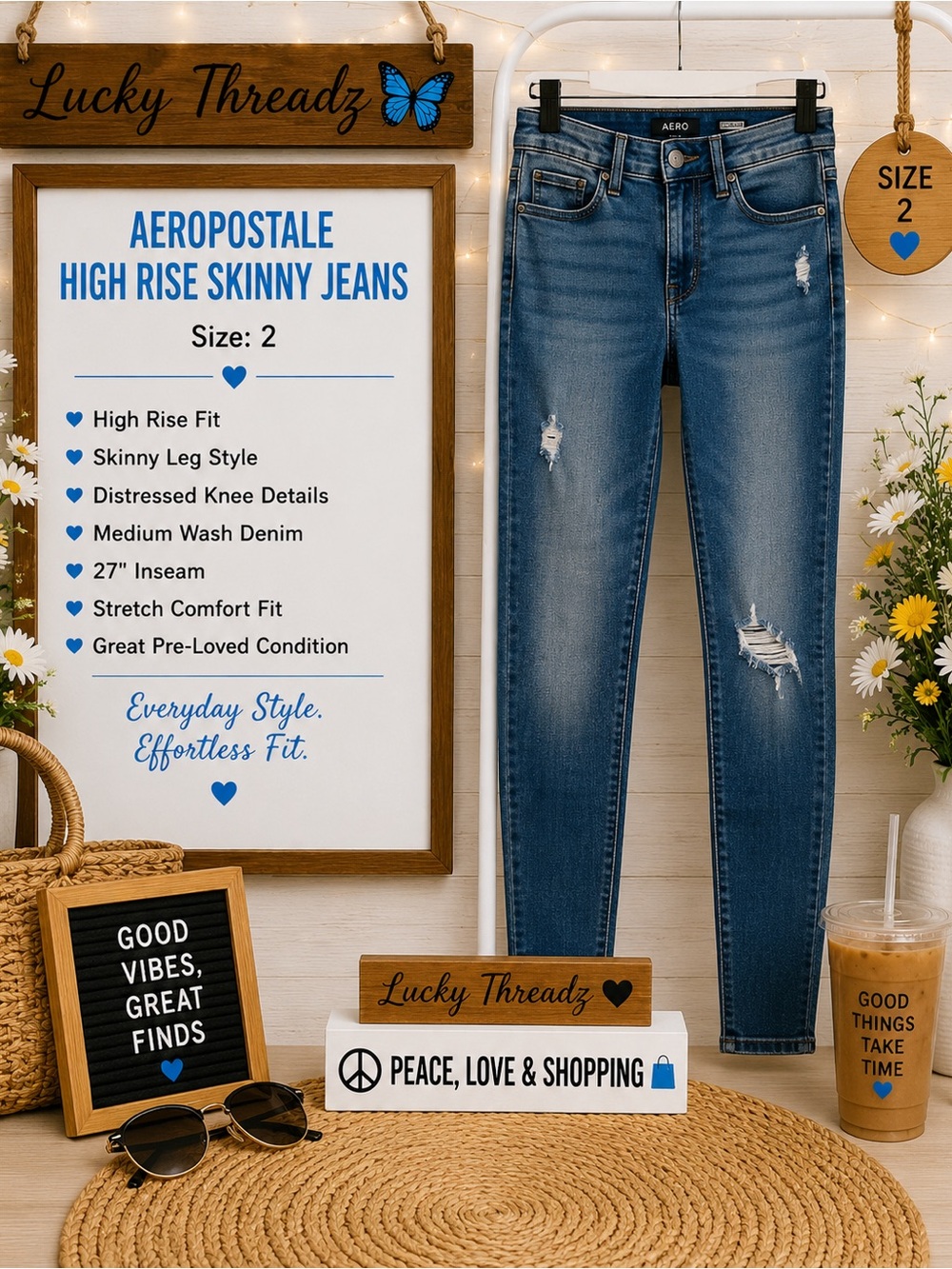 Aeropostale Medium Blue High-Rise Distressed Skinny Jeans